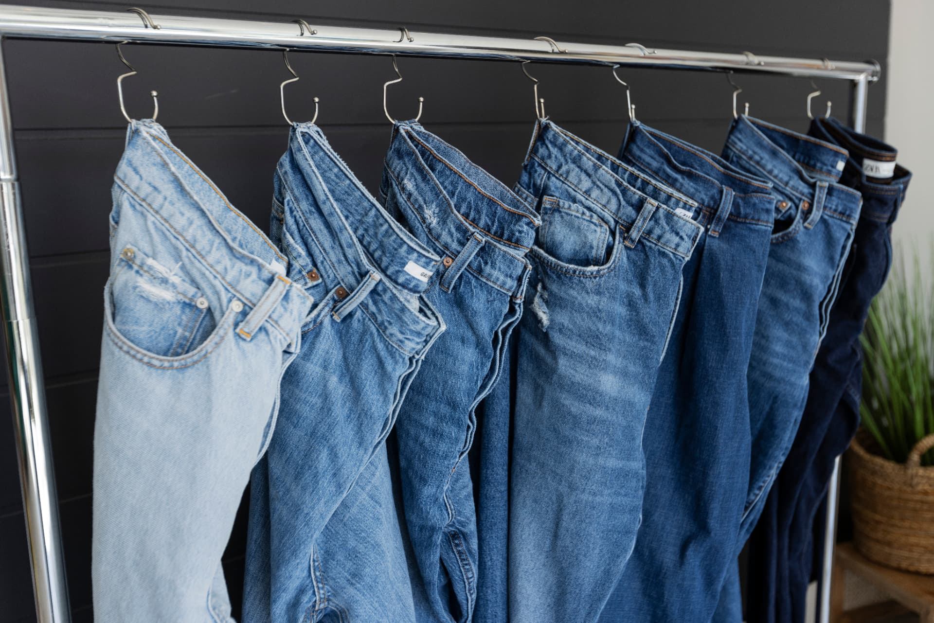 A rack of curated denim in a range of washes